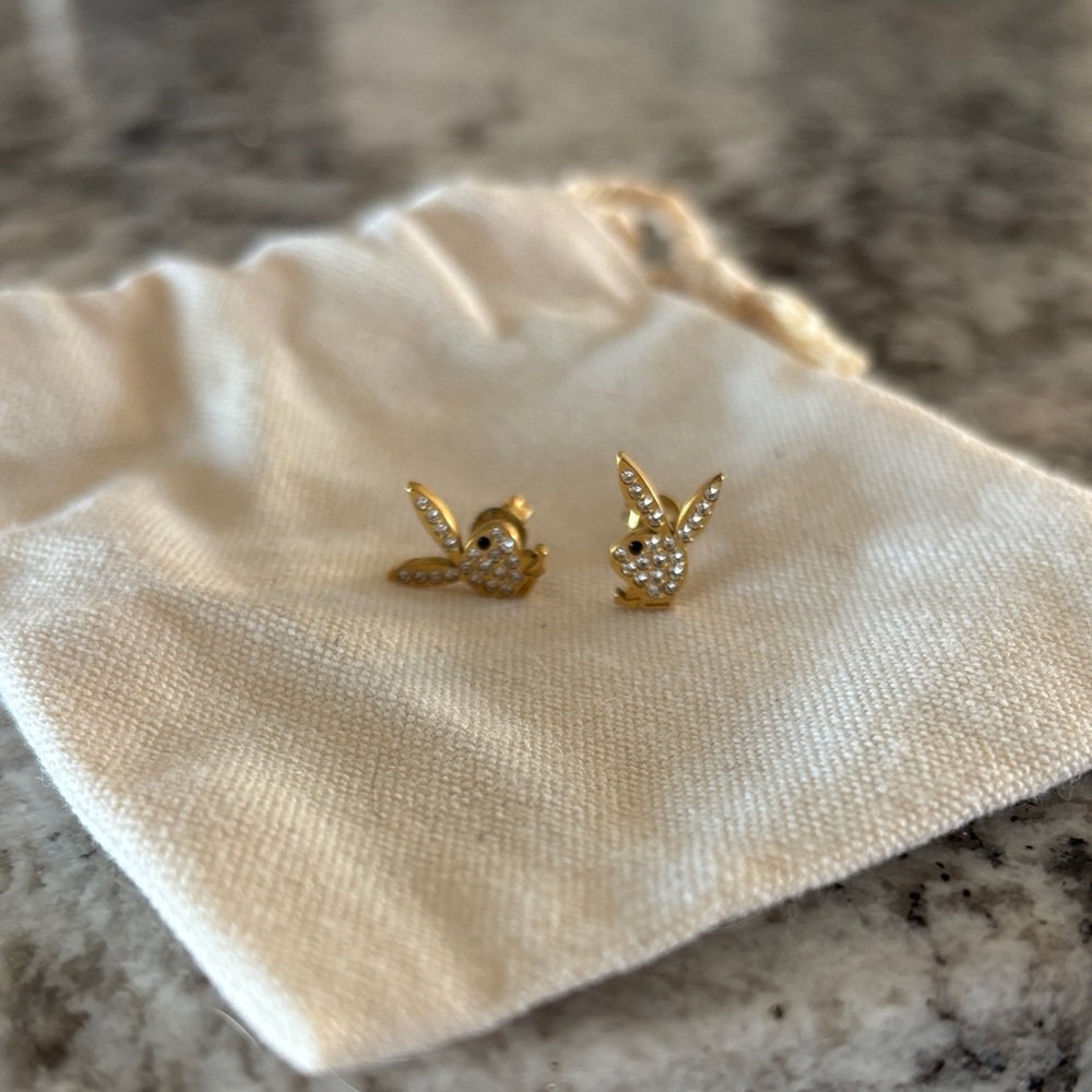 Playboy Bunny Stud Earrings with Crystal Accents